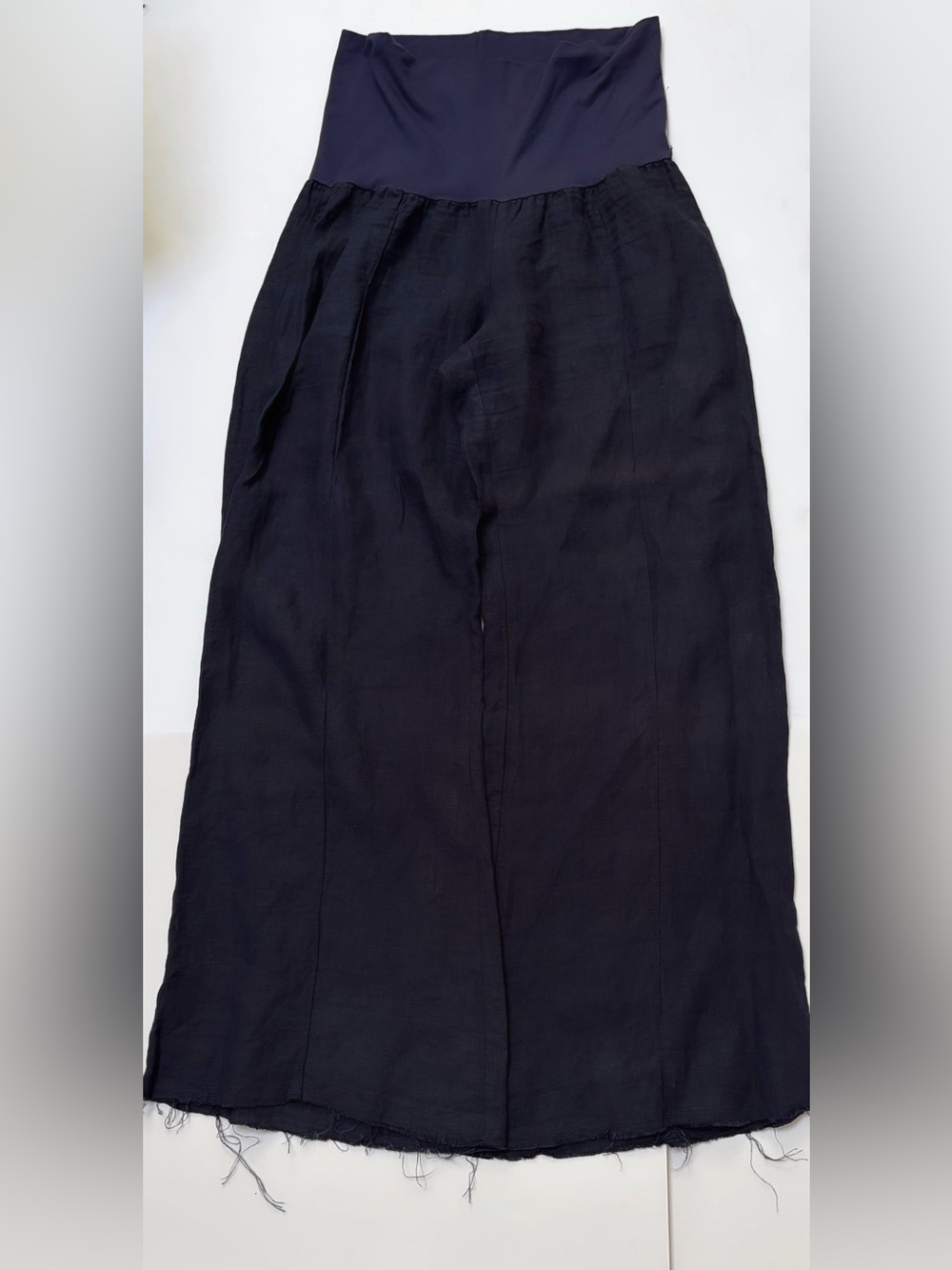 Fresh Laundry Women’s Navy 100% Linen Foldover Wide Leg Pants | Size: M